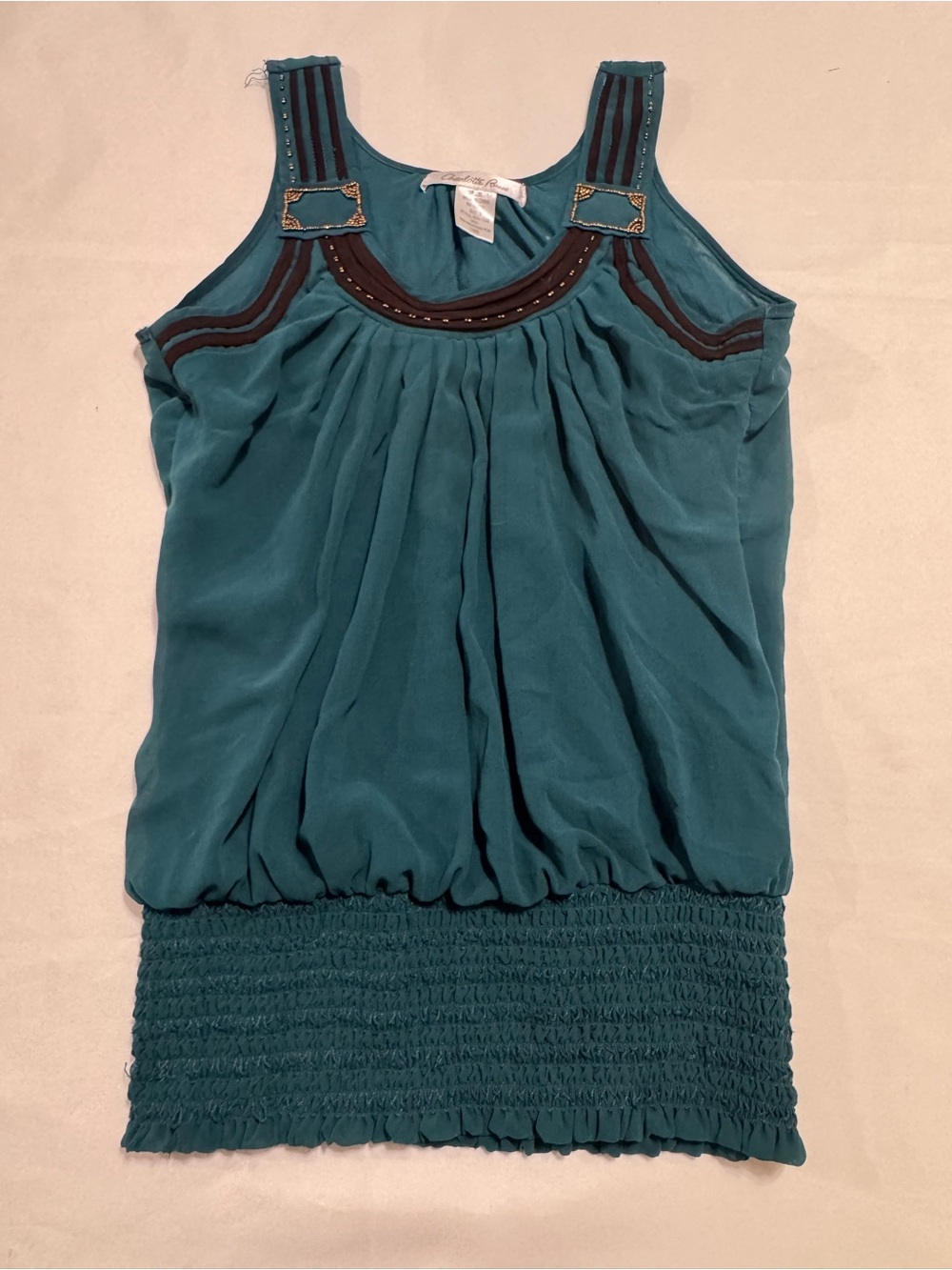 Y2K Boho Glam Teal Babydoll Tank Festival Fairy Top